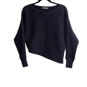 Anthropologie Asymmetrical Ribbed Crop Sweater Batwing Sz XS Black Y2K Oversize